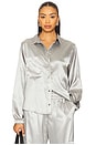 view 1 of 4 Satin Button Up Shirt in Silver