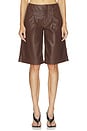view 1 of 6 Faux Leather Pleated Trouser Short in Chicory Coffee
