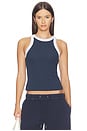 view 1 of 4 Ribbed Racer Tank Top in Navy & White