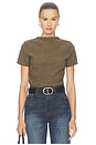 view 1 of 4 Faux Suede Short Sleeve Ruched Top in Washed Green