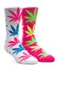 view 1 of 3 Neon Plantlife Crew Socks in Pink, HUF Neon Plantlife Crew Socks in White in Pink, White