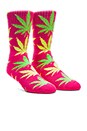 view 2 of 3 Neon Plantlife Crew Socks in Pink, HUF Neon Plantlife Crew Socks in White in Pink, White