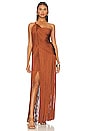 view 1 of 3 Draped Fringe One Shoulder Gown in Ginger