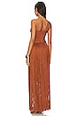 view 3 of 3 Draped Fringe One Shoulder Gown in Ginger
