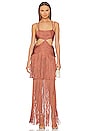 view 1 of 3 Strappy Bandeau Fringe Gown in Terracotta