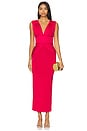 view 1 of 3 Draped Fringe Plunge Gown in Rio Red