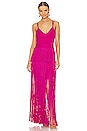 view 1 of 3 Strappy Ottoman Fringe Gown in Magenta