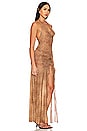 view 2 of 5 Jlo Printed Cowl Neck Side Split Halter Gown in Baby Cheetah