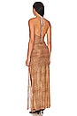 view 4 of 5 Jlo Printed Cowl Neck Side Split Halter Gown in Baby Cheetah
