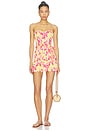 view 2 of 4 Abigail Printed Pinch Front Bandeau Bubble Ruffle Mini Dress With Scarf in Romance