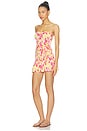 view 3 of 4 Abigail Printed Pinch Front Bandeau Bubble Ruffle Mini Dress With Scarf in Romance
