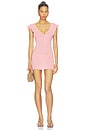 view 1 of 3 Bijous Solid Deep V-neckline, Easy Day To Night Mini Dress With Elasticated Picot Trim in Pink