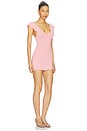 view 2 of 3 Bijous Solid Deep V-neckline, Easy Day To Night Mini Dress With Elasticated Picot Trim in Pink