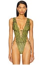 view 2 of 5 Heart Of Gold Skimpy Printed Deep V Open Back Bodysuit in Ganja