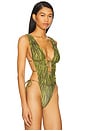 view 3 of 5 Heart Of Gold Skimpy Printed Deep V Open Back Bodysuit in Ganja
