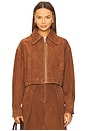 view 2 of 5 Lena Suede Leather Bomber Jacket in Deep Cognac