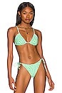 view 1 of 4 Gathered Triangle Bikini Top in Lime Wave Cheque