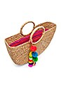 view 4 of 5 Round Basket Tote in Multi Tassel & Pink