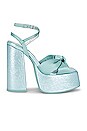 view 1 of 5 Seventies Platform Sandal in Turquoise Metallic Satin