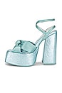 view 5 of 5 Seventies Platform Sandal in Turquoise Metallic Satin