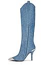 view 5 of 5 By-Golly Heeled Boot in Blue Acid Wash Denim Silver