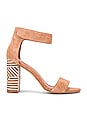 view 1 of 5 Lindsay Sandal in Blush Suede & White Triangle Stack Heel