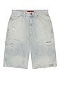 view 5 of 6 Distressed Pinstripe Carpenter Jorts in Blue