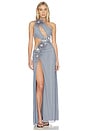 view 1 of 5 Asymmetrical Maxi Dress With 3d Flowers in Grey