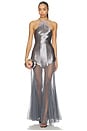 view 1 of 5 VESTIDO HALTERNECK SATIN MESH MAXI in Grey