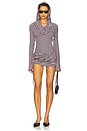 view 1 of 5 Sporty Stripe Hooded Draped Mini Dress in Black and White Stripe