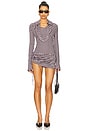 view 2 of 5 Sporty Stripe Hooded Draped Mini Dress in Black and White Stripe
