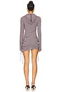 view 4 of 5 Sporty Stripe Hooded Draped Mini Dress in Black and White Stripe