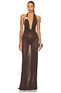 view 1 of 4 Knitted Trim Plunge Dress in Brown