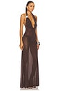 view 2 of 4 Knitted Trim Plunge Dress in Brown