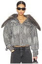 view 1 of 4 Alloy Denim Bomber Jacket With Faux Fur Collar in Grey