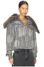 view 2 of 4 Alloy Denim Bomber Jacket With Faux Fur Collar in Grey