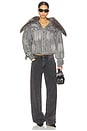 view 4 of 4 Alloy Denim Bomber Jacket With Faux Fur Collar in Grey