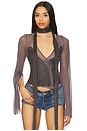 view 1 of 6 Mesh & Knit Wrap Top in Black in Grey
