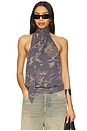 view 1 of 4 Draped Top With Scarf Detail in Grey in Camo