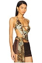 view 2 of 5 Multi Printed Cut Out Draped Top in Brown