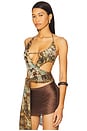 view 3 of 5 Multi Printed Cut Out Draped Top in Brown