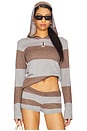 view 1 of 5 Stripe Knitted Rugby Top With Hood in Grey