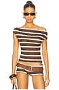 view 1 of 4 Stripe Knit Asymmetric Top in Brown