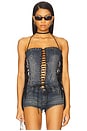 view 1 of 4 Denim Fringe Odile Corset Top in Blue