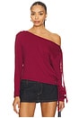 view 2 of 7 Distressed Back Off Shoulder Stripe Top in Red