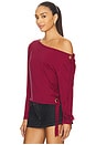 view 4 of 7 Distressed Back Off Shoulder Stripe Top in Red
