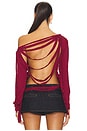 view 5 of 7 Distressed Back Off Shoulder Stripe Top in Red