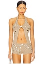 view 1 of 5 Button Knit Halter Top in Brown in Beige