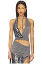 view 1 of 5 Sequin Mesh Twist Top in Grey