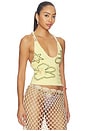 view 3 of 5 TOP BEADED HALTER WITH CROCHET HOOD  in Yellow